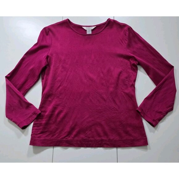 Vintage Henri Bendel Top M Women Magenta LS Round Neck Old Money Stetch Boho Y2K - Picture 10 of 13